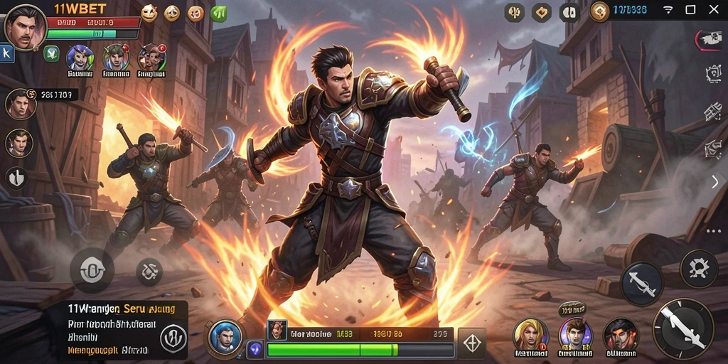 Screenshot gameplay 11WBET menampilkan pertarungan seru dan karakter beragam.