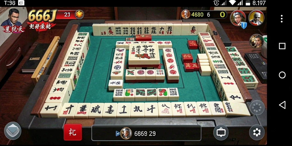 Tampilan gameplay seru dalam 666J yang menampilkan ubin Mahjong.