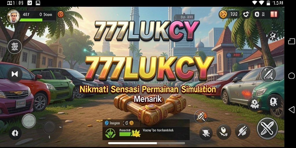 Screenshot utama menunjukkan aksi seru dalam game Simulation 777LUKCY.