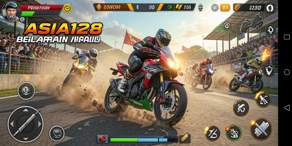 Tampilan gameplay mendebarkan di ASIA128 dengan motor balap yang keren.