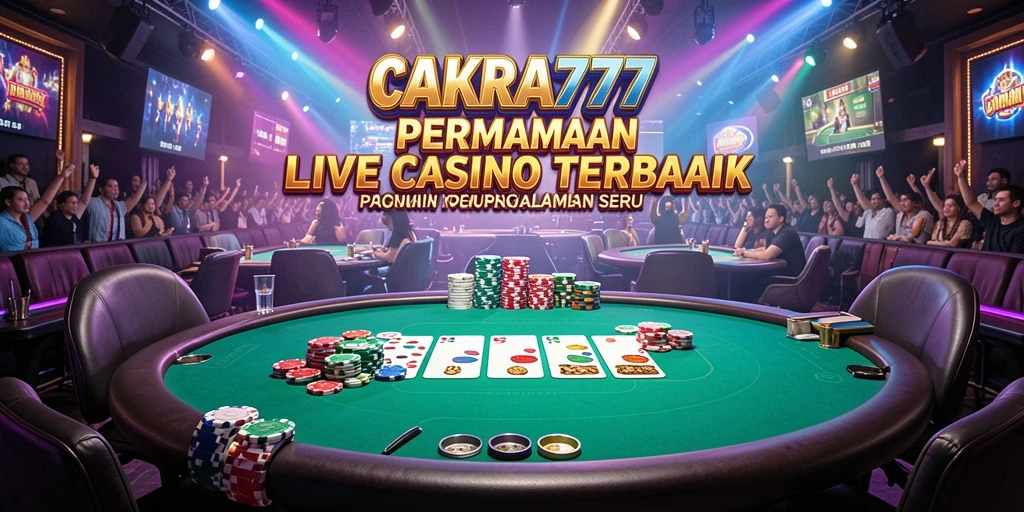 Screenshot tersebut menunjukkan dealer langsung yang sedang bermain di <strong>CAKRA777</strong>, lengkap dengan suasana kasino.
