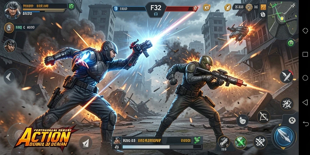 Screenshot F32 menunjukkan gameplay aksi yang mendebarkan.