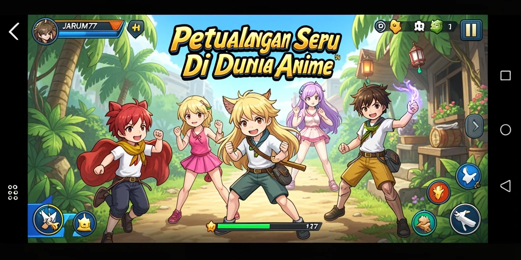 Tampilan gameplay <strong>JARUM77</strong> dengan karakter Anime yang menampilkan aksi seru.