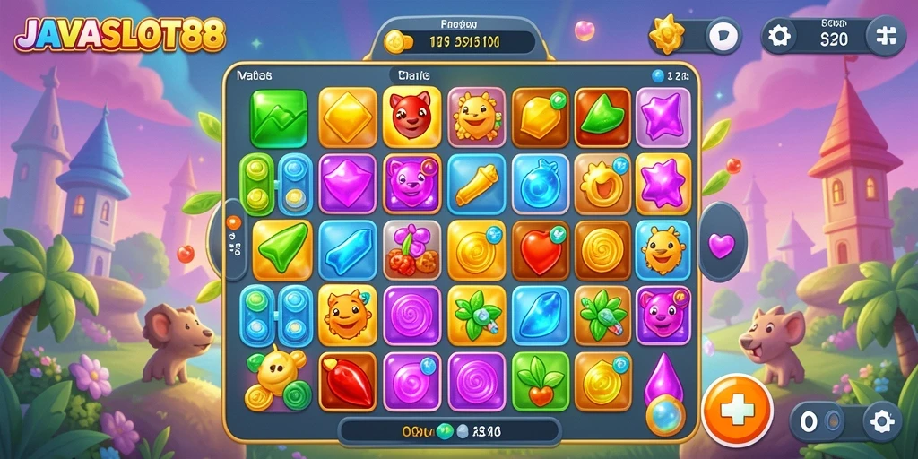 Tampilan gameplay seru dari JAVASLOT88 yang penuh warna.