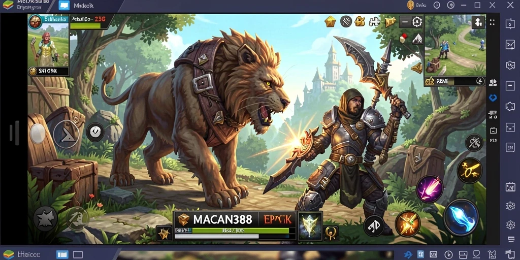 Screenshot gameplay epik dari MACAN388 yang penuh aksi RPG.