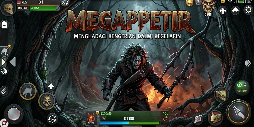 Tampilan gameplay MEGAPETIR yang menyeramkan dan menegangkan.