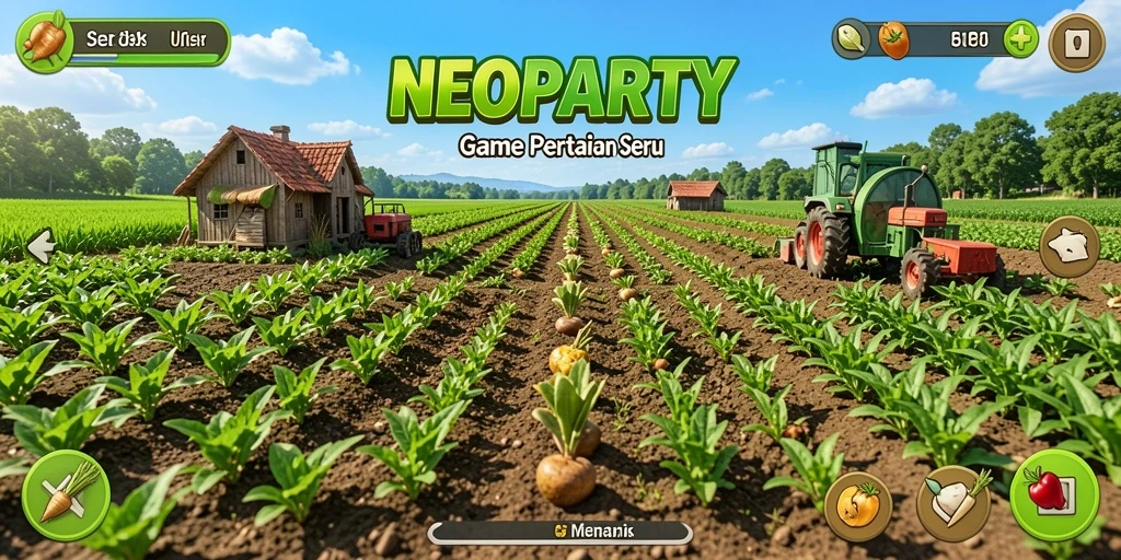 Screenshot gameplay NEOPARTY menampilkan aktivitas bertani yang seru.